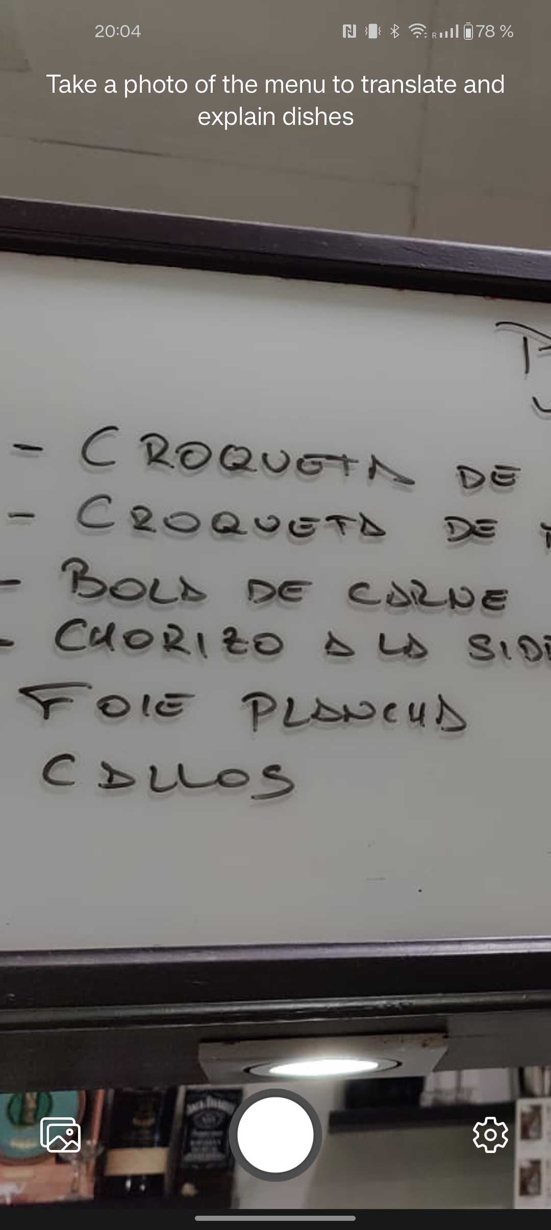 Scatta una foto del menu