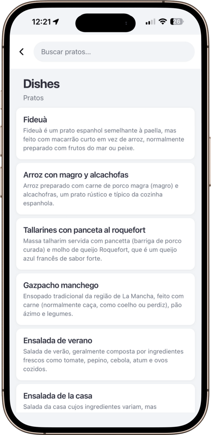 Navegue pelos pratos